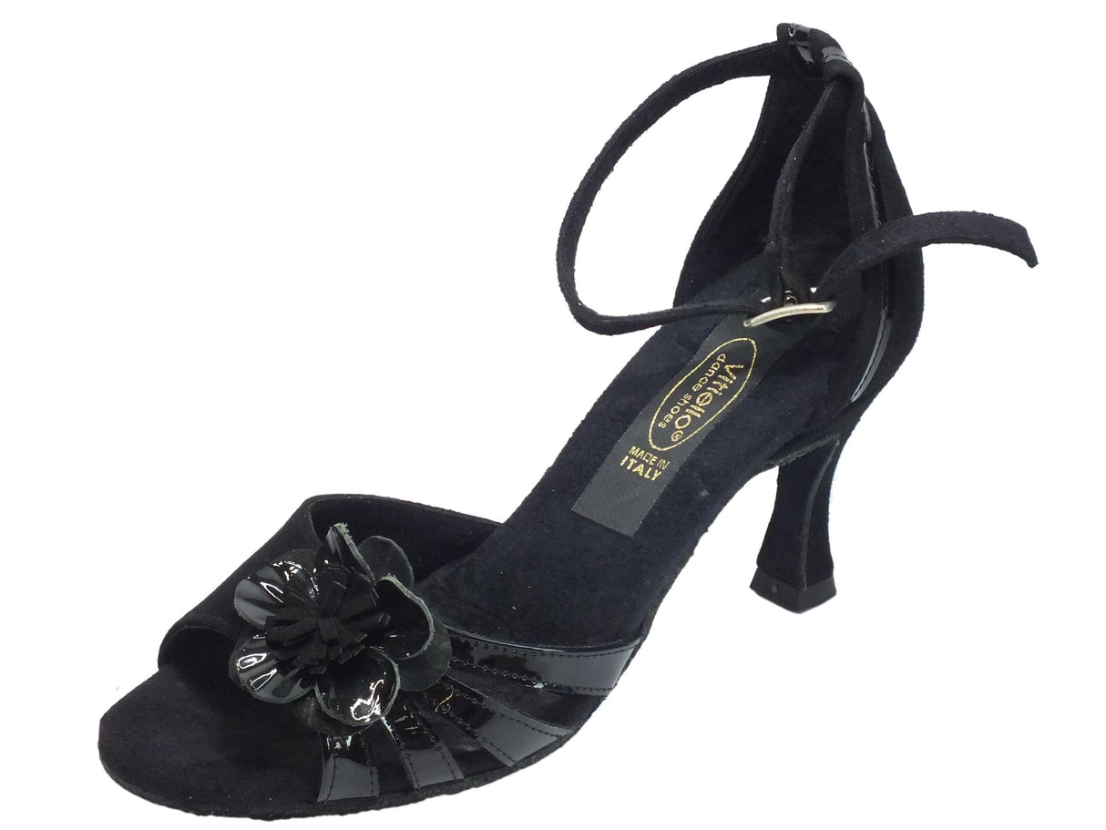 Vitiello dance shoes Scarpe da ballo tango per donna in camoscio e verniciato nero tacco 70N Nero