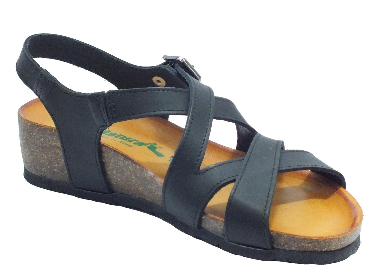 BioNatura BioNatura 12 A 2104 IMB T Pelle Gaucho Nero Sandali per Donna zeppa bassa nero