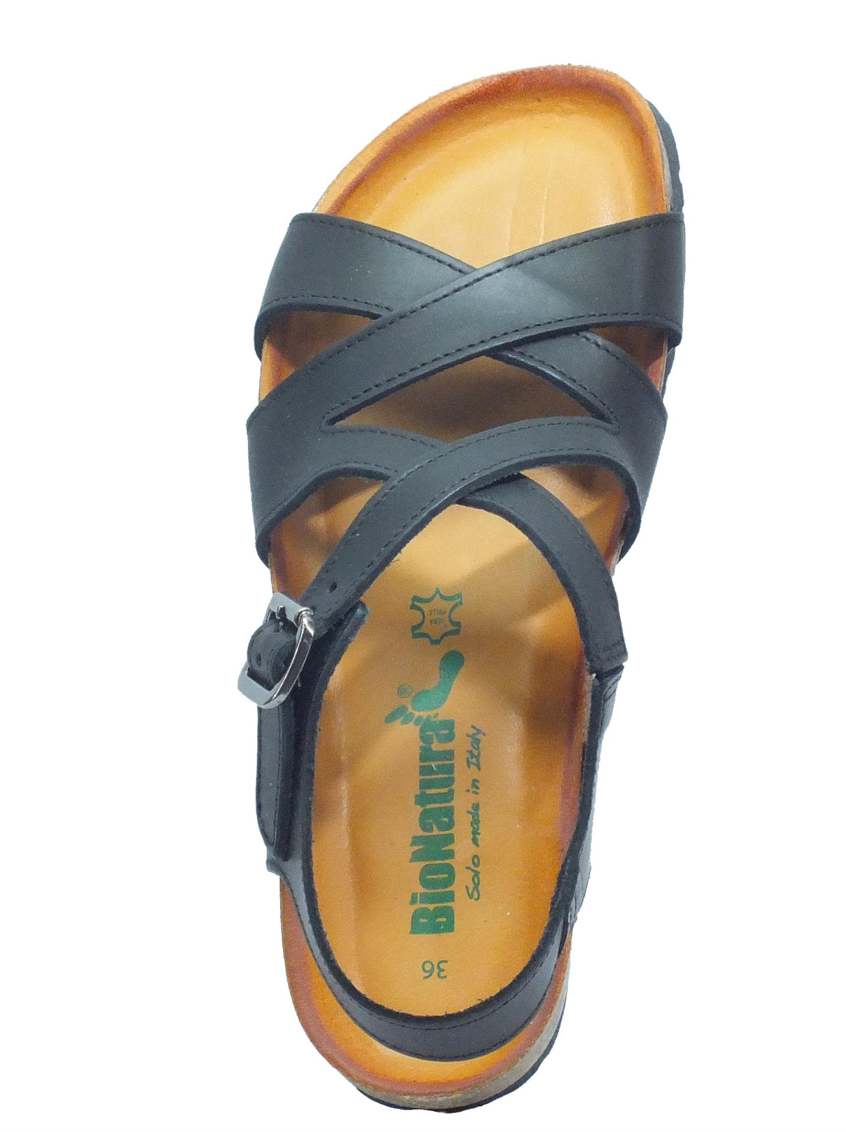 BioNatura BioNatura 12 A 2104 IMB T Pelle Gaucho Nero Sandali per Donna zeppa bassa nero