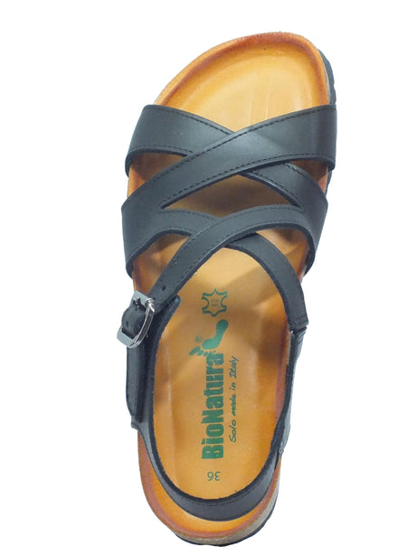 BioNatura BioNatura 12 A 2104 IMB T Pelle Gaucho Nero Sandali per Donna zeppa bassa nero