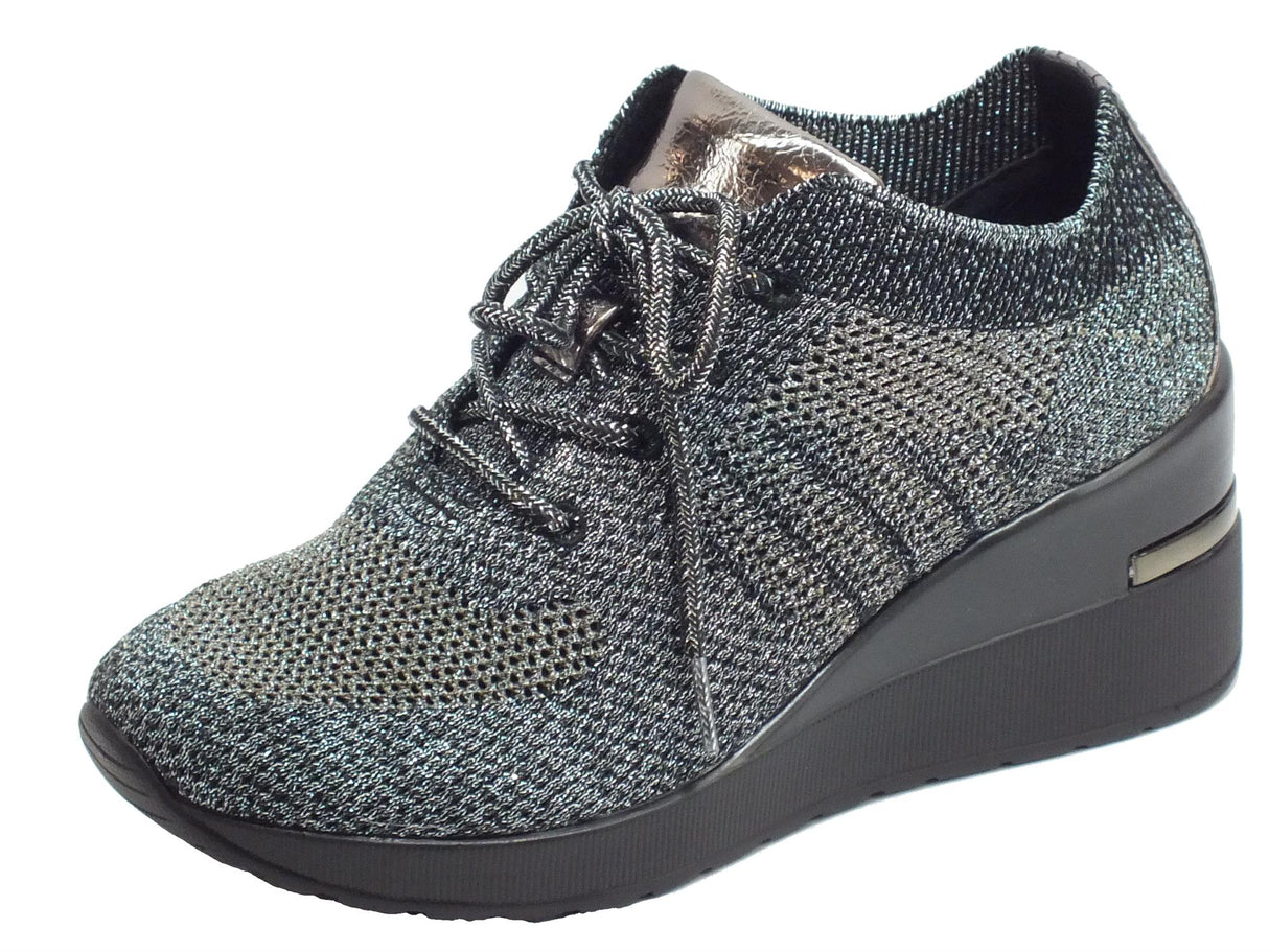 Cinzia Soft Cinzia Soft MH616530 Black/Dk.Grey Sneakers per Donna in tessuto nero ed argento zeppa alta Black/Dk.Grey