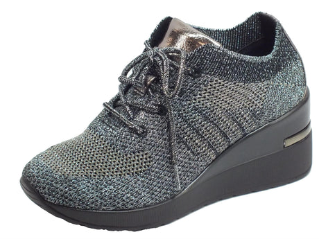 Cinzia Soft Cinzia Soft MH616530 Black/Dk.Grey Sneakers per Donna in tessuto nero ed argento zeppa alta Black/Dk.Grey