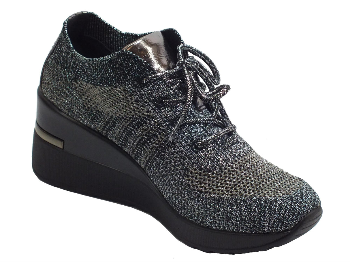 Cinzia Soft Cinzia Soft MH616530 Black/Dk.Grey Sneakers per Donna in tessuto nero ed argento zeppa alta Black/Dk.Grey