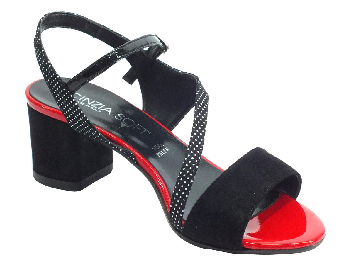 Cinzia Soft Cinzia Soft IBBF962 Camoascio Poisse Nero Rosso Sandali per Donna eleganti vintage tacco medio Nero Rosso