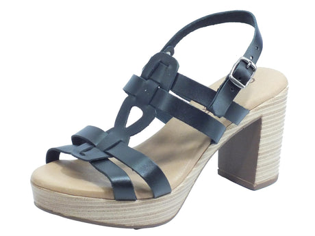 Cinzia Soft Cinzia Soft IEL4016 Negro Sandali per Donna in pelle tacco effetto legno alto e plateau Negro