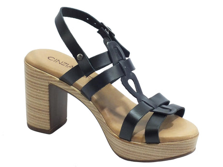 Cinzia Soft Cinzia Soft IEL4016 Negro Sandali per Donna in pelle tacco effetto legno alto e plateau Negro