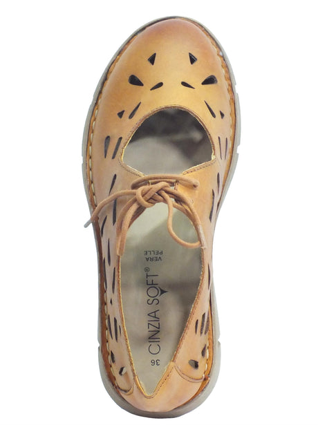 Cinzia Soft Cinzia Soft IV12949 Jasmine Ballerine per Donna in pelle laserata con lacci Beige