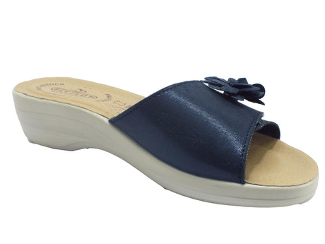 FlyFlot FlyFlot T5 B22 6E Blu Ciabatte Donna in ecopelle satinata con regolazione a strappo fondo pelle Blu