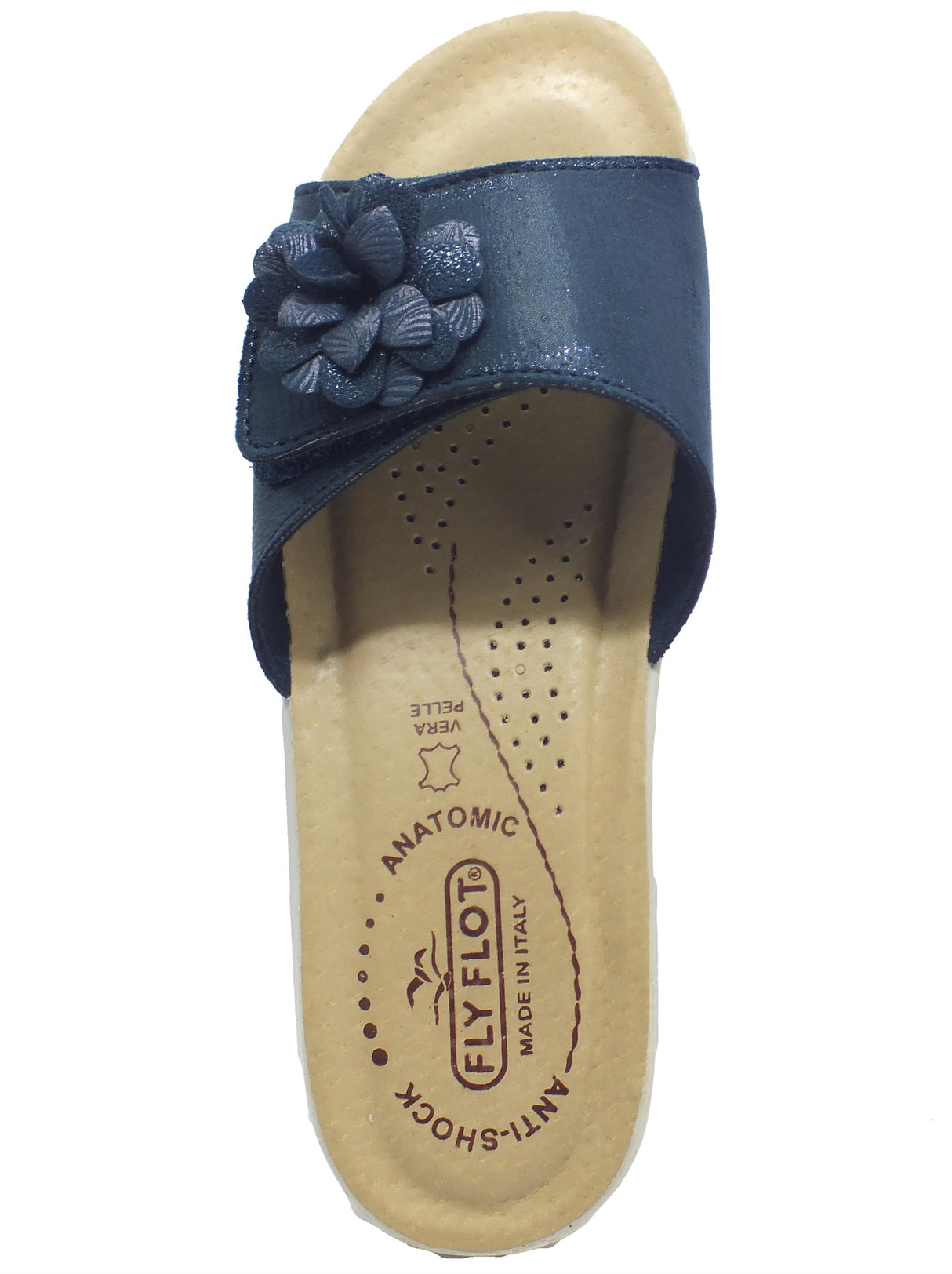 FlyFlot FlyFlot T5 B22 6E Blu Ciabatte Donna in ecopelle satinata con regolazione a strappo fondo pelle Blu