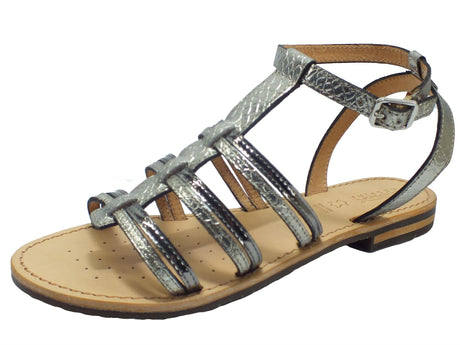 Geox Geox D022CE SOZY Melat Gun Sandali per Donna in pelle canna di fucile tacco basso canna di fucile e argento