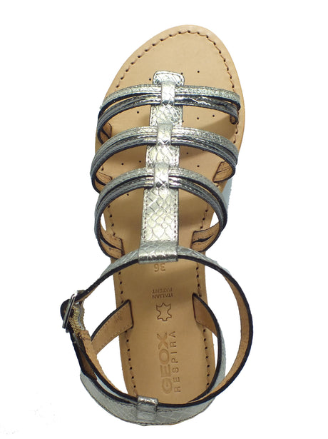 Geox Geox D022CE SOZY Melat Gun Sandali per Donna in pelle canna di fucile tacco basso canna di fucile e argento