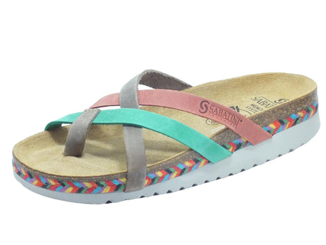 Sabatini Sabatini 4201 Crazy Multicolor M. Emanuela Infradito per Donna in nabuk multicolore con zeppa Crazy Multicolor