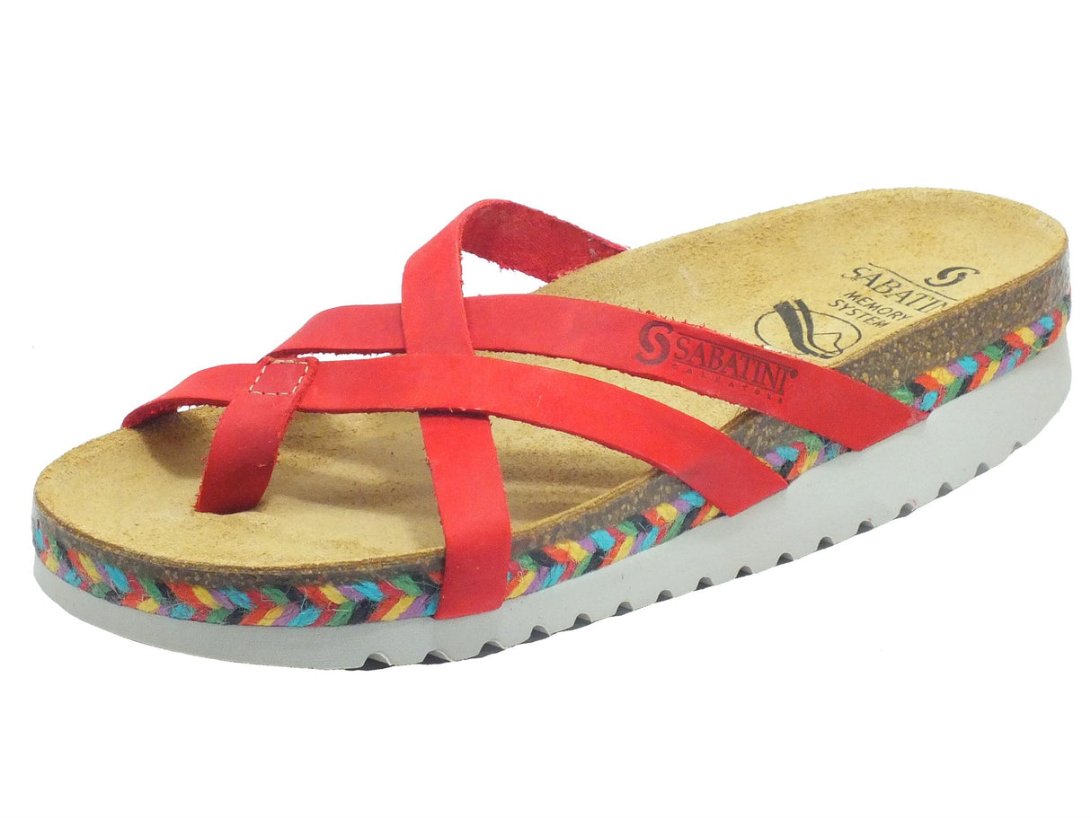Sabatini Sabatini 4201 Crazy Rosso M. Emanuela Infradito per Donna in nabuk zeppa multicolore Crazy Rosso