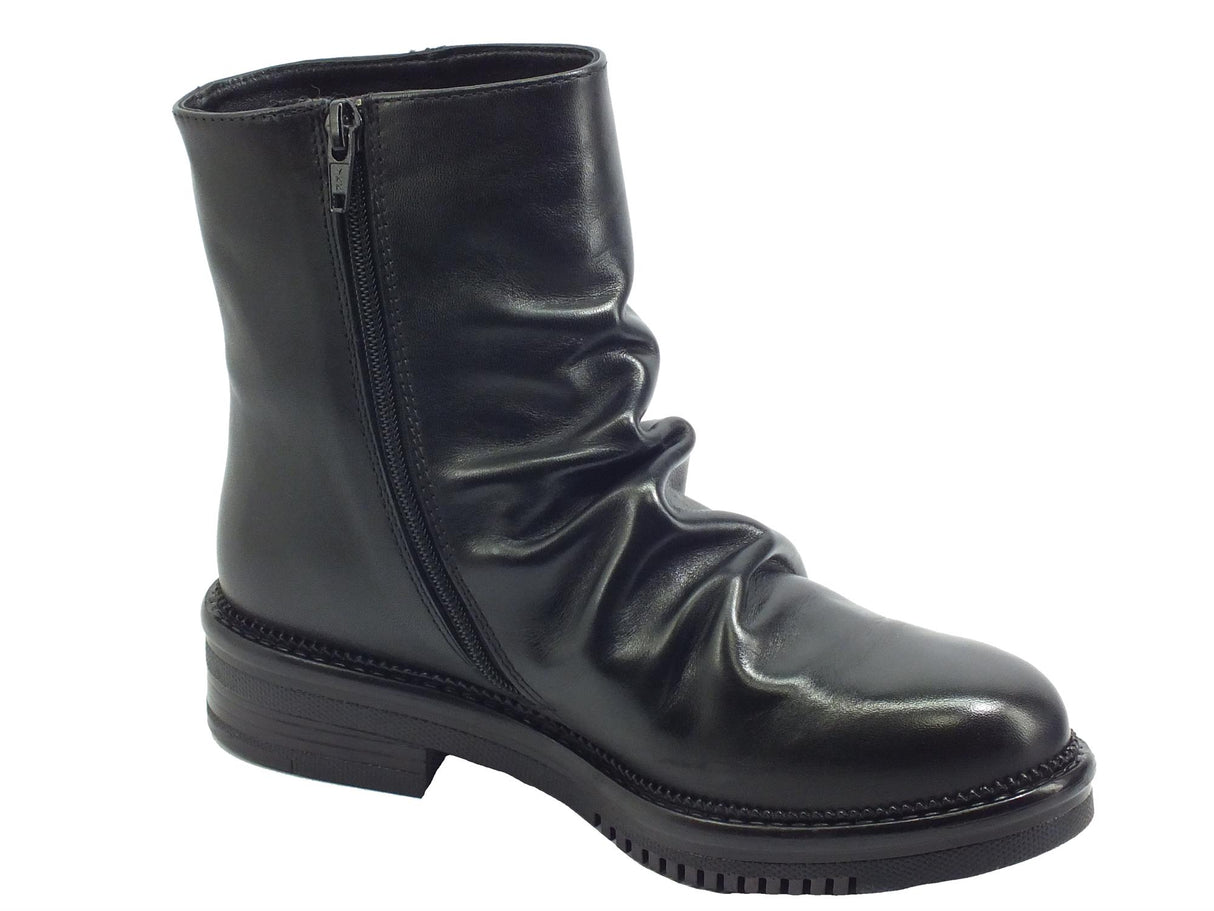 CafèNoir CafèNOIR FFE141 Nero Scarponcini per Donna in pelle arricciata con lampo Nero