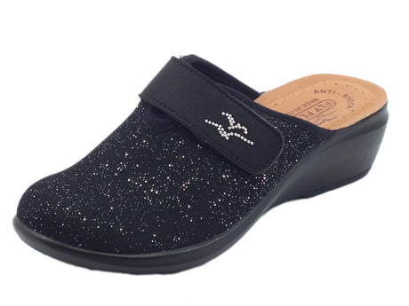 FlyFlot Fly Flot Q7 P56 VE Nero Pantofole per Donna in tessuto nero elasticizzato con regolazione a strappo Nero