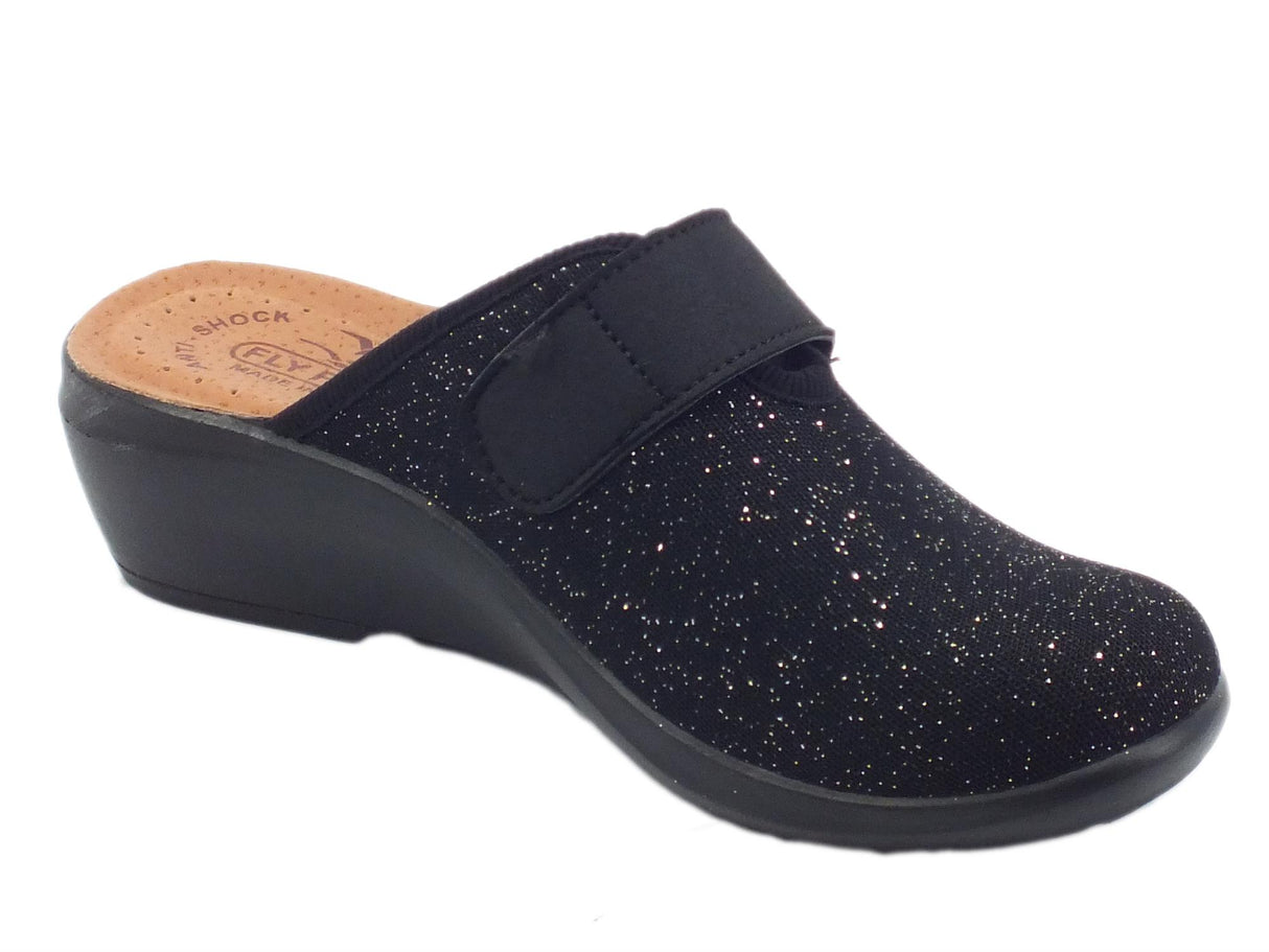 FlyFlot Fly Flot Q7 P56 VE Nero Pantofole per Donna in tessuto nero elasticizzato con regolazione a strappo Nero