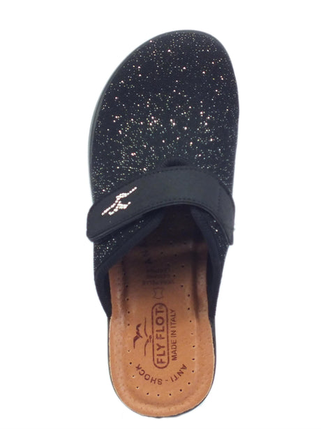 FlyFlot Fly Flot Q7 P56 VE Nero Pantofole per Donna in tessuto nero elasticizzato con regolazione a strappo Nero