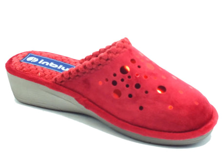 InBlu InBlu DC000017 Bordeaux Pantofole per Donna in tessuto fantasia poisse rossi Bordeaux