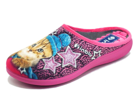 InBlu InBlu EC000056 Fuxia Pantofole per Donna in tessuto fantasia gattino Fuxia