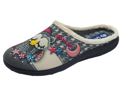InBlu InBlu EC000057 Grigio Pantofole per Donna in tessuto fantasia gufetto Grigio