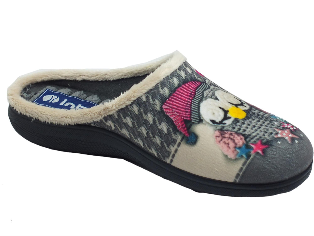 InBlu InBlu EC000057 Grigio Pantofole per Donna in tessuto fantasia gufetto Grigio