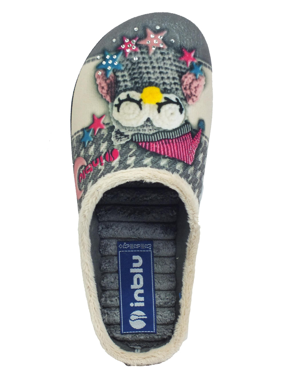 InBlu InBlu EC000057 Grigio Pantofole per Donna in tessuto fantasia gufetto Grigio