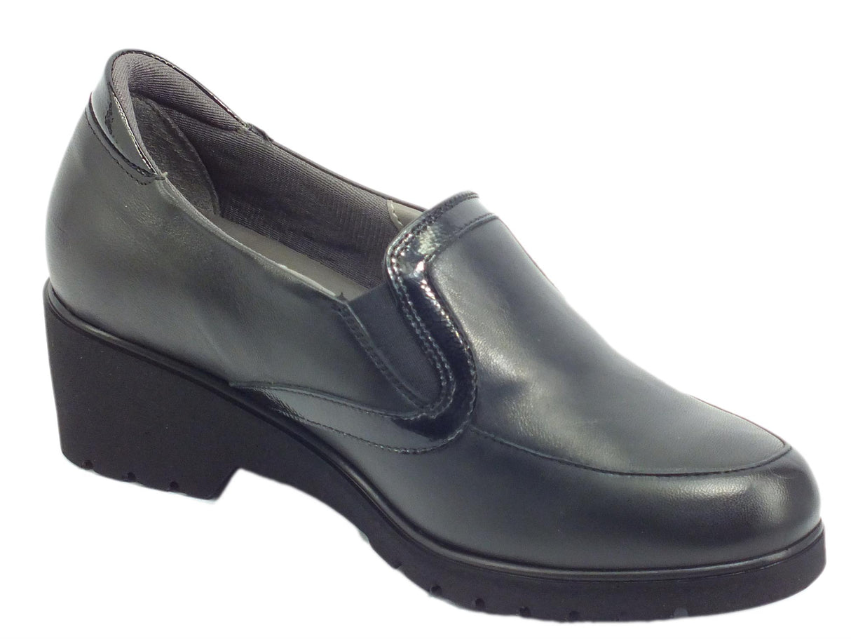 Melluso Melluso R35727 Martina Nero Mocassini per donna in pelle con elastici tacco basso Nero