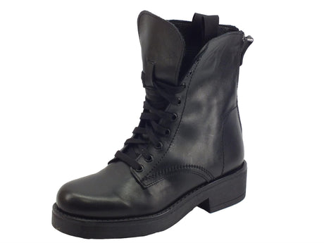 Stelio Malori STM Anfibi per Donna in vera pelle nera con lacci e lampo posteriore fondo alto Nero