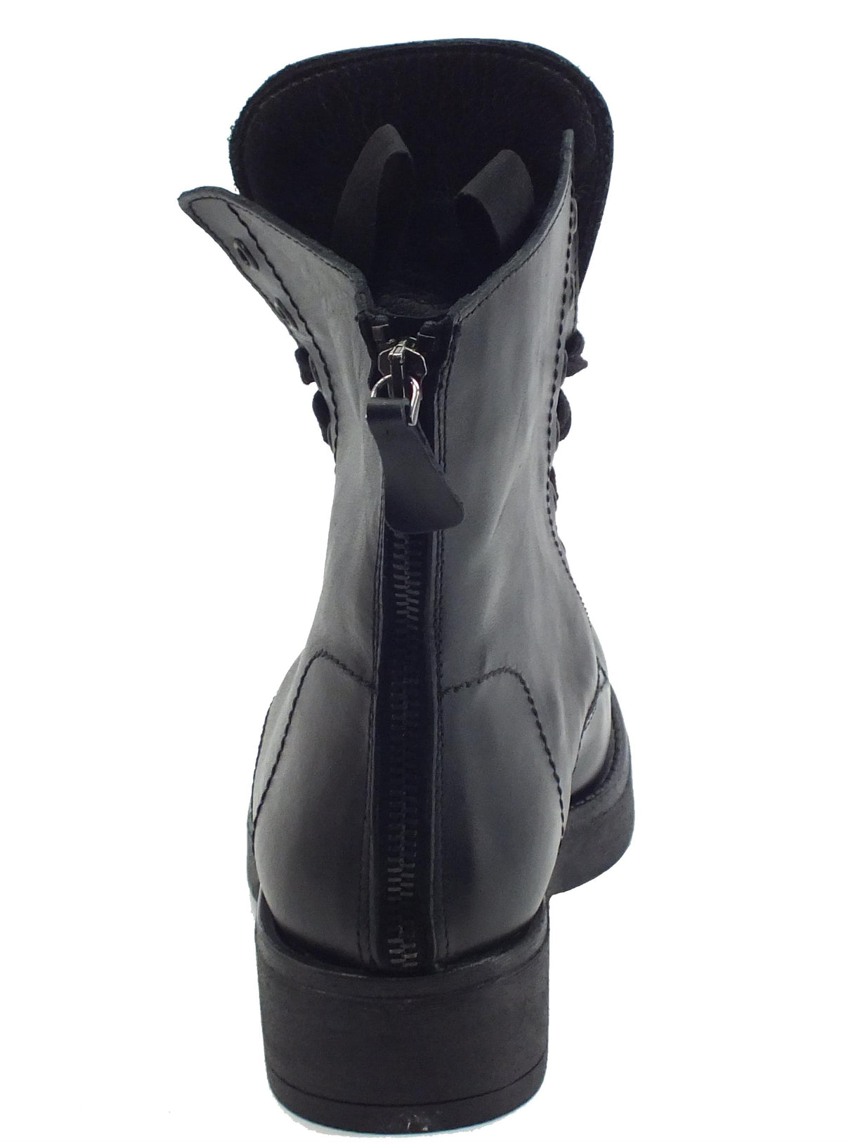Stelio Malori STM Anfibi per Donna in vera pelle nera con lacci e lampo posteriore fondo alto Nero