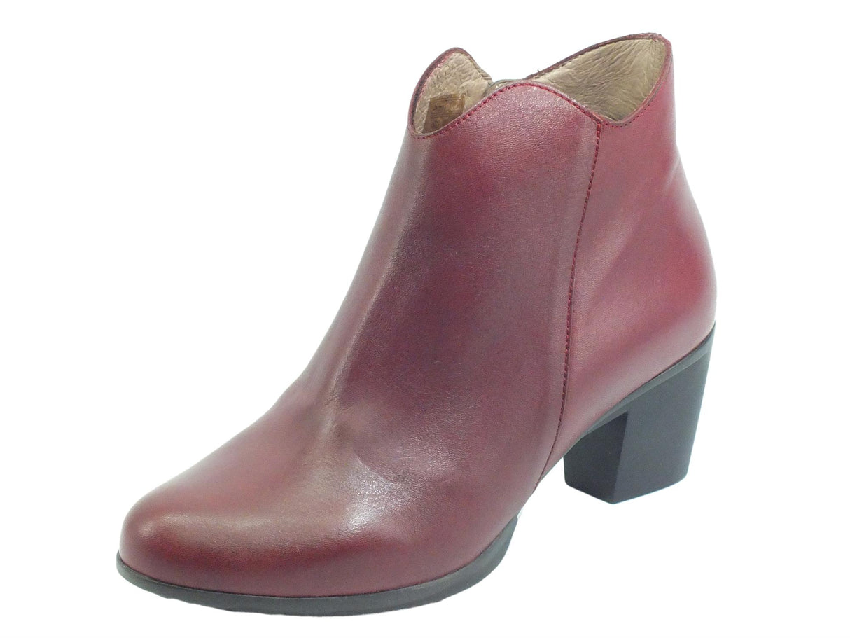 Wonders Wonders I-8501 Nature Vino Tronchetti con tacco medio per Donna in pelle e lampo Vino