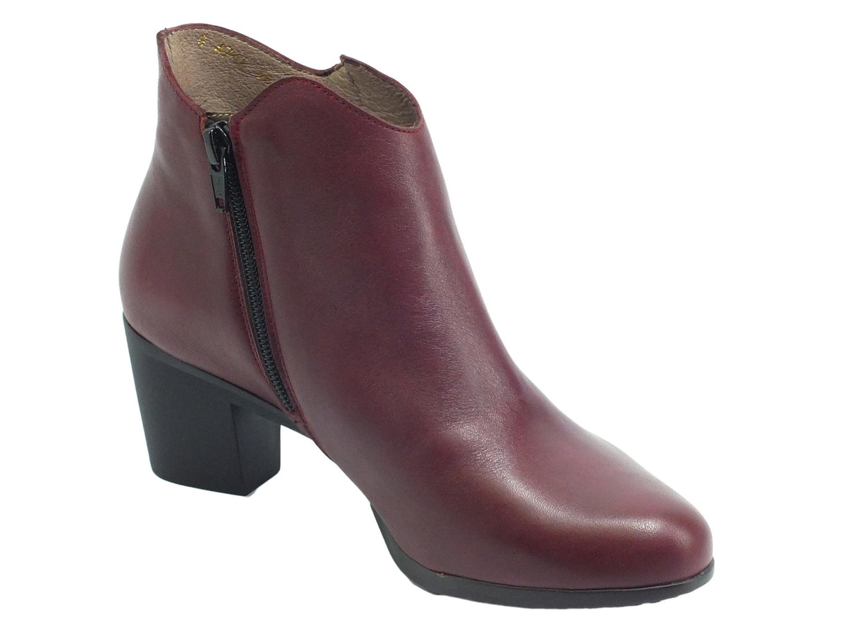 Wonders Wonders I-8501 Nature Vino Tronchetti con tacco medio per Donna in pelle e lampo Vino