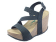 BioNatura BioNatura 29A2008 Habner IMB Nabuk Nero Sandali con zeppa alta per donna effetto sughero nero