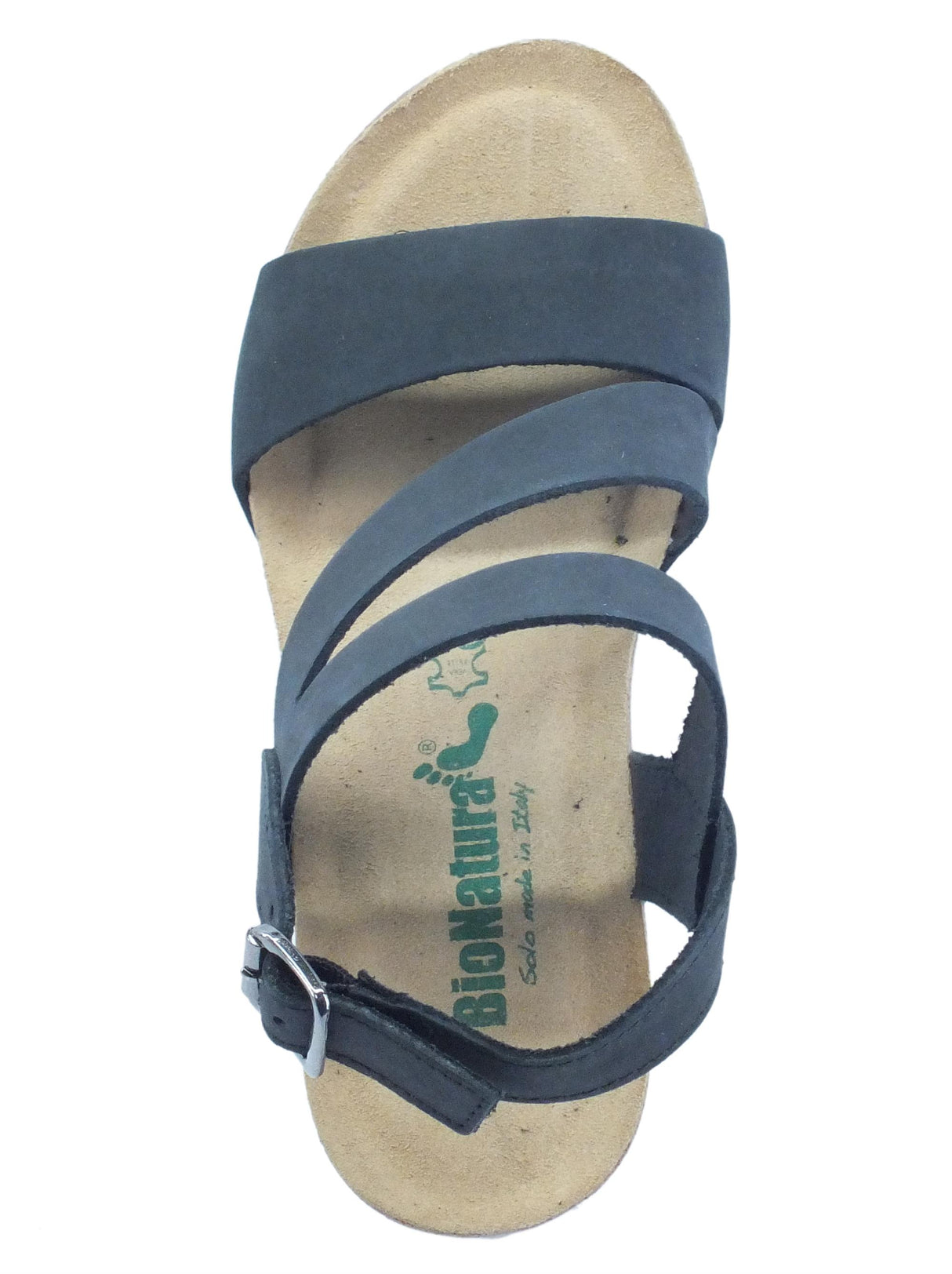 BioNatura BioNatura 29A2008 Habner IMB Nabuk Nero Sandali con zeppa alta per donna effetto sughero nero