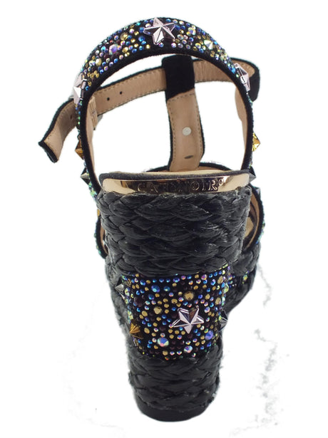 CafèNoir CAFèNOIR HE9210 Nero Sandali per Donna in pelle con bulloncini colorati e zeppa alta in corda nero