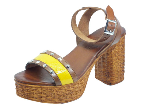 Cinzia Soft Cinzia Soft CB85389K Giallo Sandali per Donna in pelle tacco alto effetto vimini Giallo