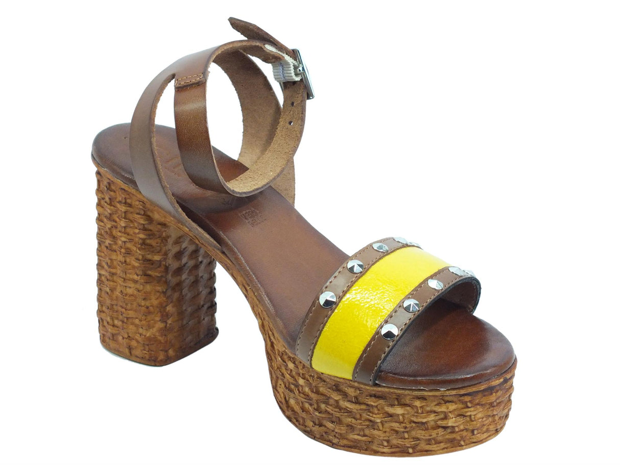 Cinzia Soft Cinzia Soft CB85389K Giallo Sandali per Donna in pelle tacco alto effetto vimini Giallo