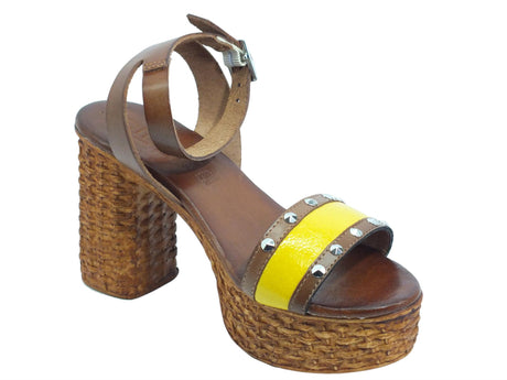 Cinzia Soft Cinzia Soft CB85389K Giallo Sandali per Donna in pelle tacco alto effetto vimini Giallo