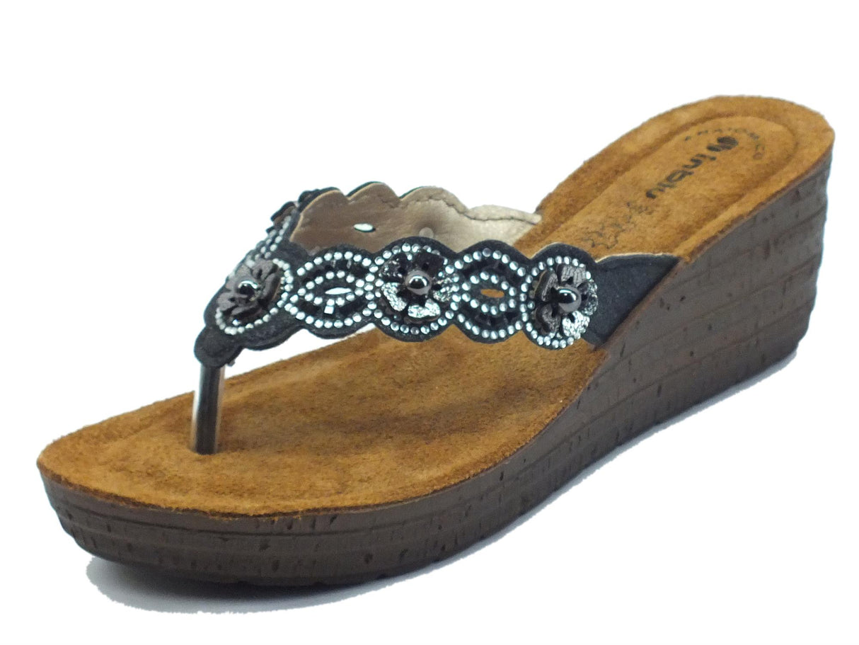 InBlu InBlu GM000037 Black Infradito per Donna con zeppa e sottopiede in nabuk anatomico Black