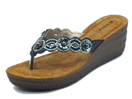 InBlu InBlu GM000037 Black Infradito per Donna con zeppa e sottopiede in nabuk anatomico Black