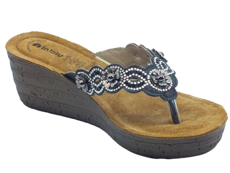 InBlu InBlu GM000037 Black Infradito per Donna con zeppa e sottopiede in nabuk anatomico Black