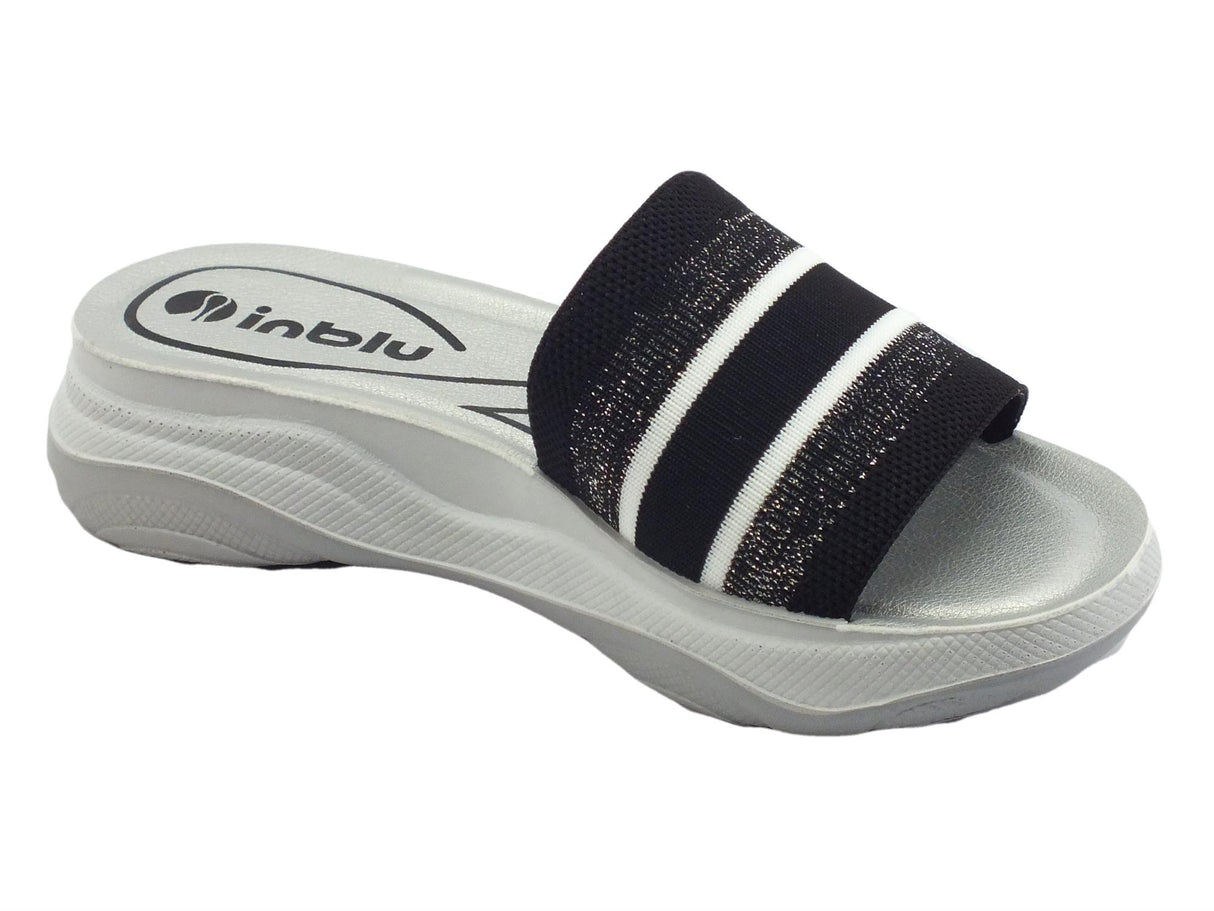 InBlu InBlu LD000010 Nero Ciabatte per donna in tessuto zeppa 4cm Nero