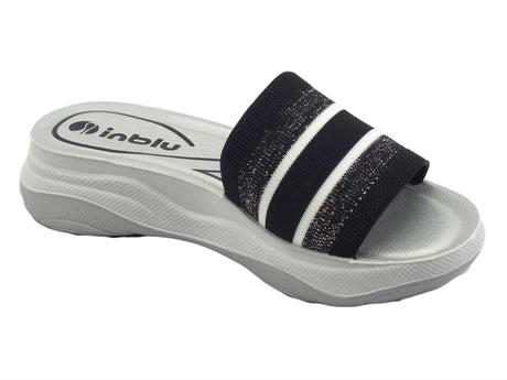 InBlu InBlu LD000010 Nero Ciabatte per donna in tessuto zeppa 4cm Nero