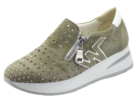 Melluso Melluso Walk R20061 Salvia Carla Mocassini per Donna in nabuk traforato zeppa alta Salvia