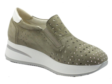 Melluso Melluso Walk R20061 Salvia Carla Mocassini per Donna in nabuk traforato zeppa alta Salvia