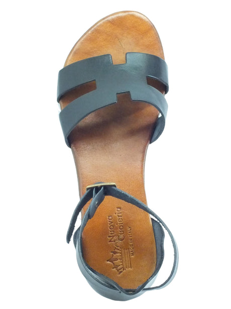 Nuova Cuoieria Nuova Cuoieria B53-49 Nero Sandali artigianali con fibietta per donna in pelle tacco basso Nero