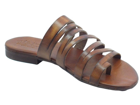 Nuova Cuoieria Nuova Cuoieria Y220-49 Bruno Sandali artigianali infra-alluce donna pelle marrone tacco basso Bruno