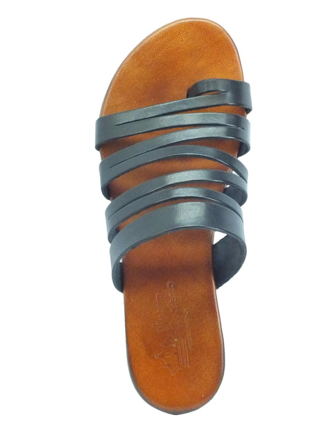 Nuova Cuoieria Nuova Cuoieria Y220-49 Nero Sandali artigianali infra-alluce per donna in pelle tacco basso Nero