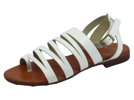 Nuova Cuoieria Nuova Cuoieria Y221-49 Bianco Sandali artigianali infra-alluce fibietta donna pelle tacco basso Bianco