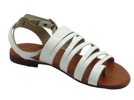 Nuova Cuoieria Nuova Cuoieria Y221-49 Bianco Sandali artigianali infra-alluce fibietta donna pelle tacco basso Bianco