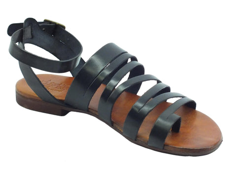 Nuova Cuoieria Nuova Cuoieria Y221-49 Nero Sandali artigianali infra-alluce fibietta per donna pelle tacco basso Nero